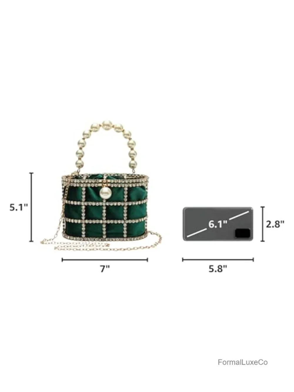 Crystal Cage Evening Clutch with Pearl Handle and Velvet Pouch